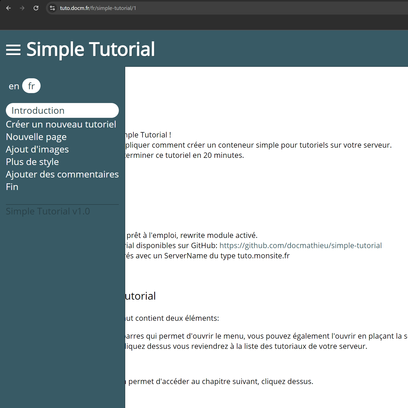 Image de du framework 'simple tutorial'